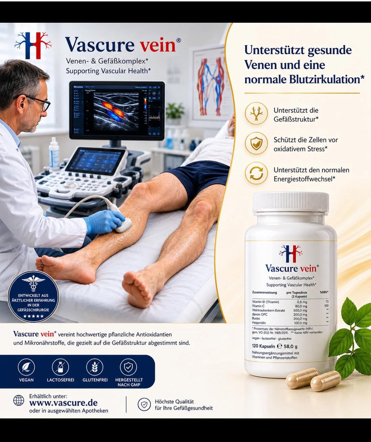 Vascure Vein-Premium Unterstützung für die Gefäßgesundheit mit pflanzlichen Inhaltsstoffen